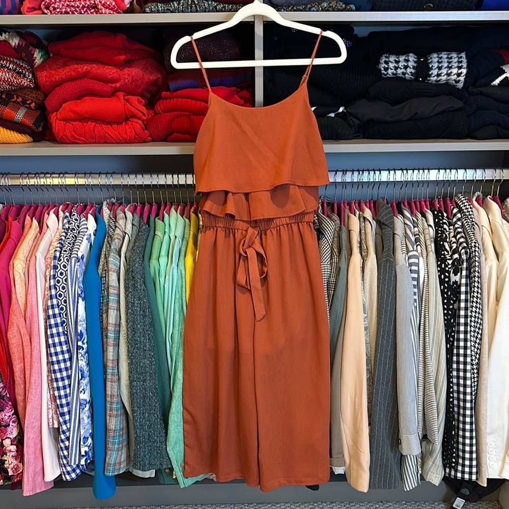 One Clothing rust adjustable strap elastic waistband cropped jumpsuit size XS